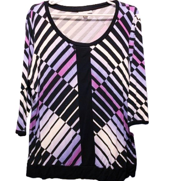 Dana Buchman Mod Stripe Blouse 3/4 Sleeve Pink Purple White Stripes - Picture 2 of 9